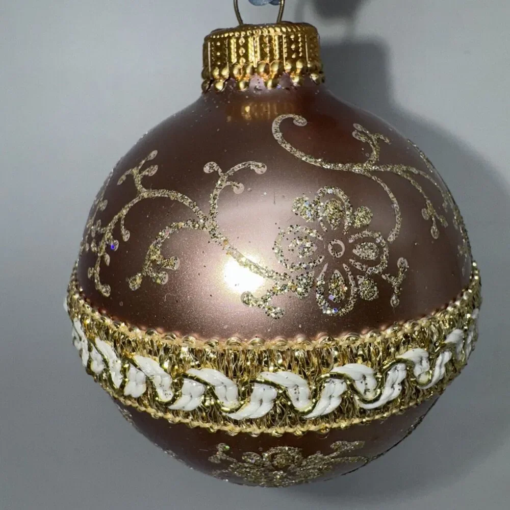 5 Vintage Dusty Antique Rose Gold Krebs‎ Glass Ball Ornament Victorian Chic 2.5